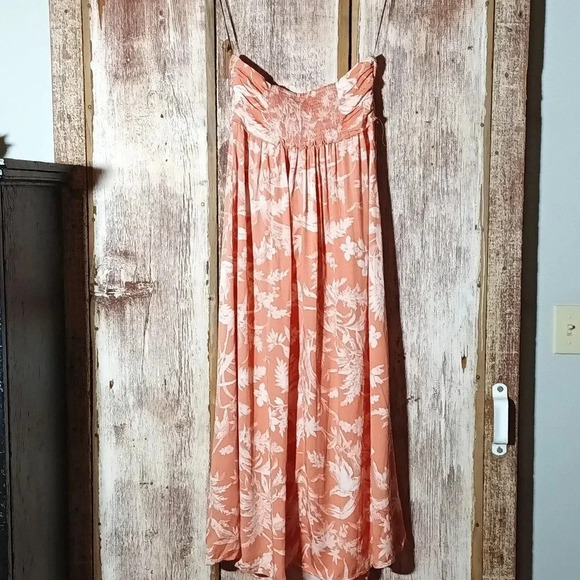 NEW H&M floral cottagecore smocked tie detail halter apricot tropical maxi large - Picture 3 of 11